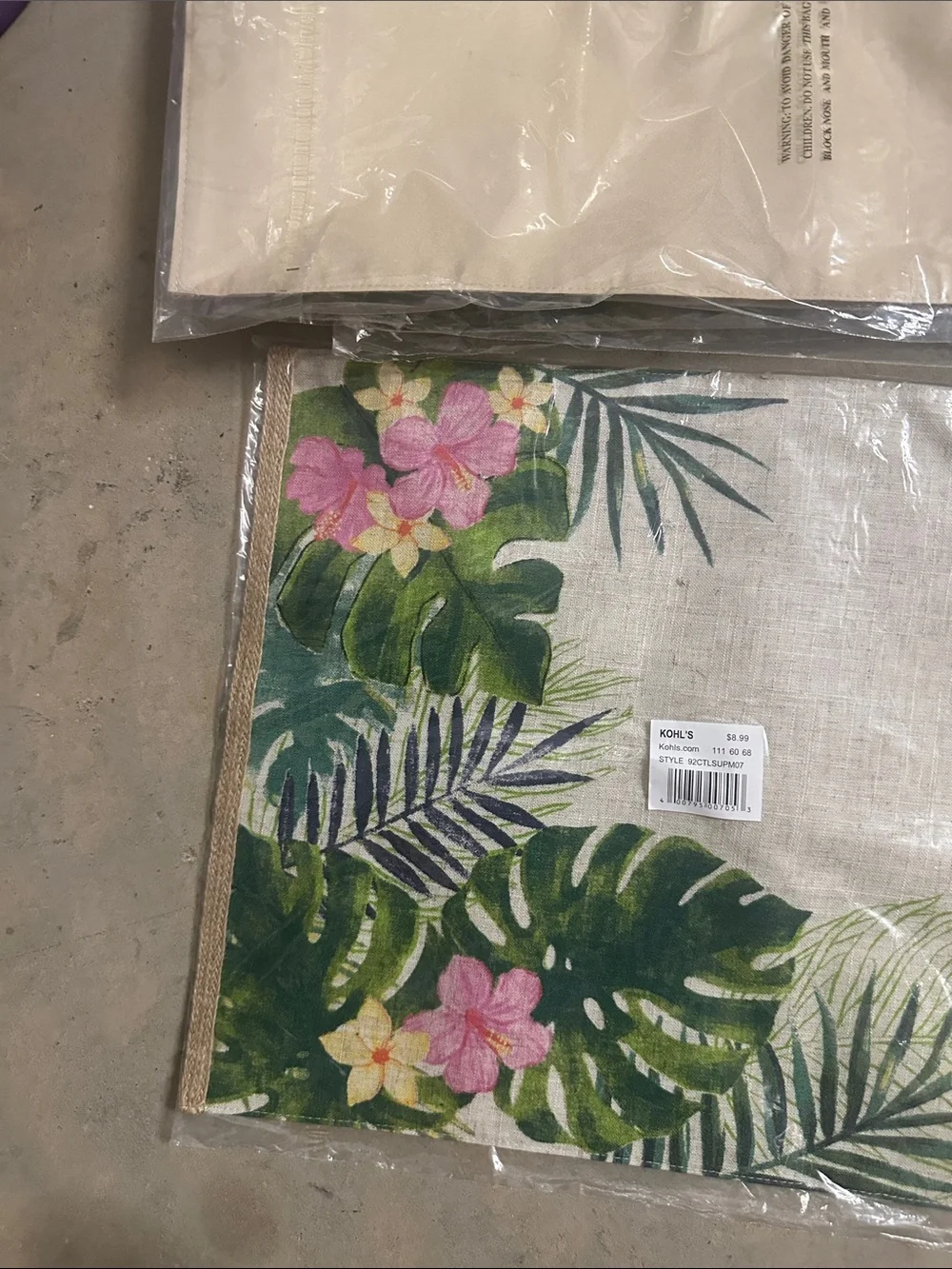 Kohl's Tropical Leaf & Pink Floral Placemats - Green, Pink, Cream x 8